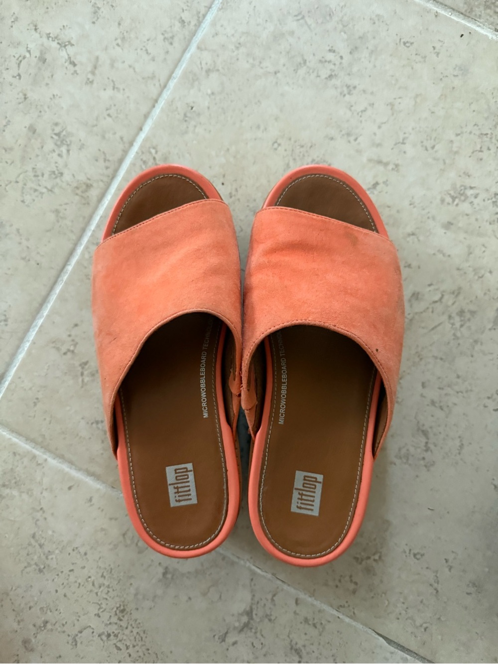 FitFlop Coral-Orange Suede Slide Mules